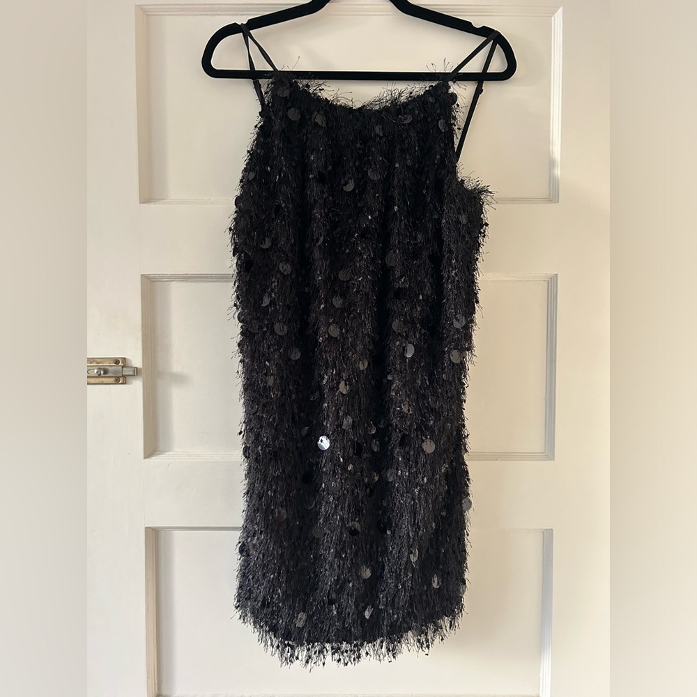 Vicolo feather backless black dress